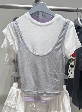 2025夏季新款女装休闲简约两件式修身短袖T恤450117