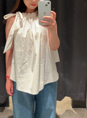 白衬衫2025夏季新款女装时尚超宽松蝴蝶结无袖罩衫衬衫250029