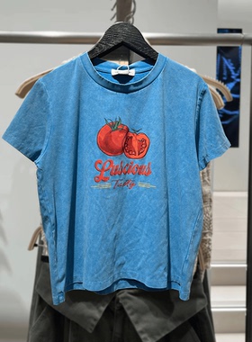 T恤女宽松2024夏季新款女美式休闲创意做旧图案印花圆领棉质短袖