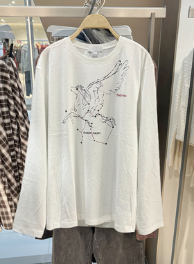 新款韩版宽松女装潮流飞马射手座印花烫钻棉质圆领长袖T恤460013