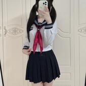青月社改良白三本关西襟满襟水手服短裙套装 日系学院风原创JK制服