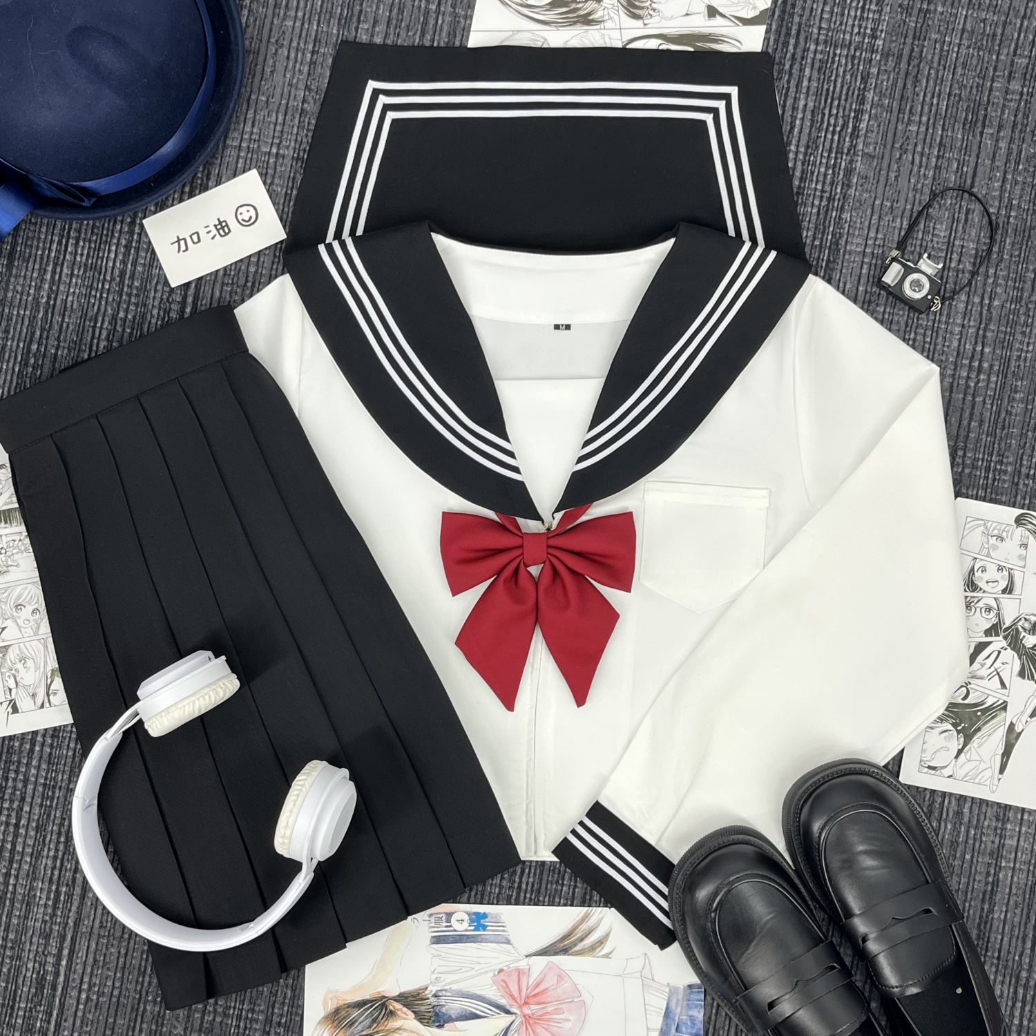 青月社黑领白三本水手服日系甜妹JK制服学院风拉链款校服短裙套装