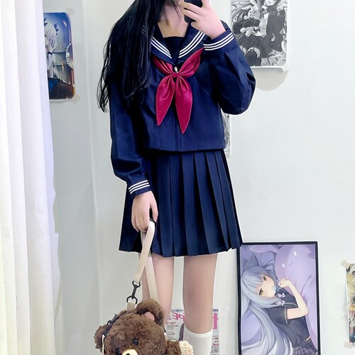 青月社基础款绀三本水手服