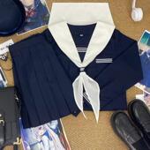 青月社改良白领绀三本满襟水手服日系原创学院风藏青色校服JK制服