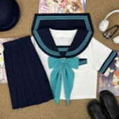 青月社青澜日系原创满襟水手服百褶短裙套装 学院风JK制服甜妹校服
