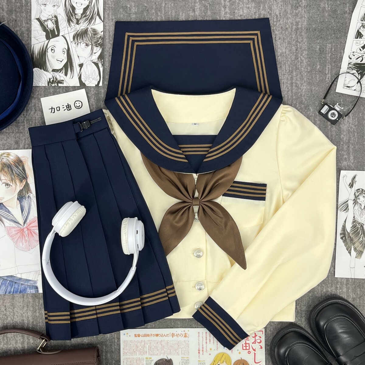 青月社收腰款茶三本泡泡袖水手服