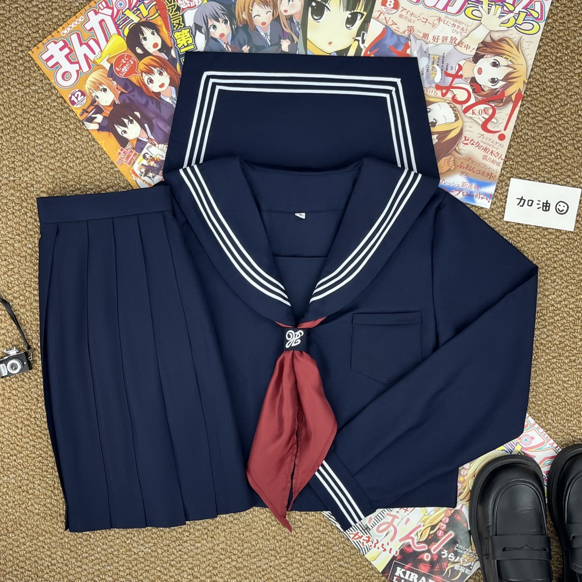 基础款绀三本水手服百褶短裙套装