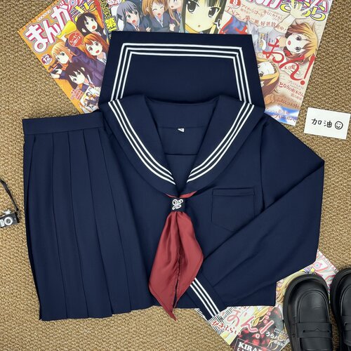 基础款绀三本水手服百褶短裙套装