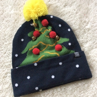 出口欧洲秋冬针织提花加厚双层圣诞铃铛帽柔软女士时尚包头护耳帽