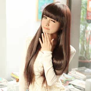 假发 齐刘海假发 梨花头修脸气质女长发 流行长直发型假发 长直发