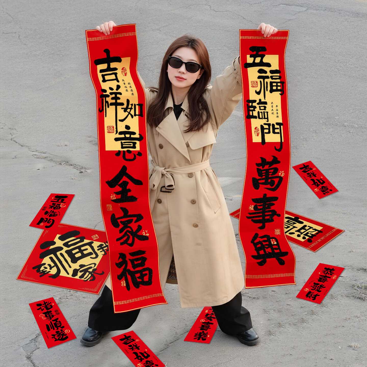 2027羊年绒布黑字门联
