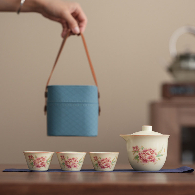 牡丹清韵汝窑快客茶具