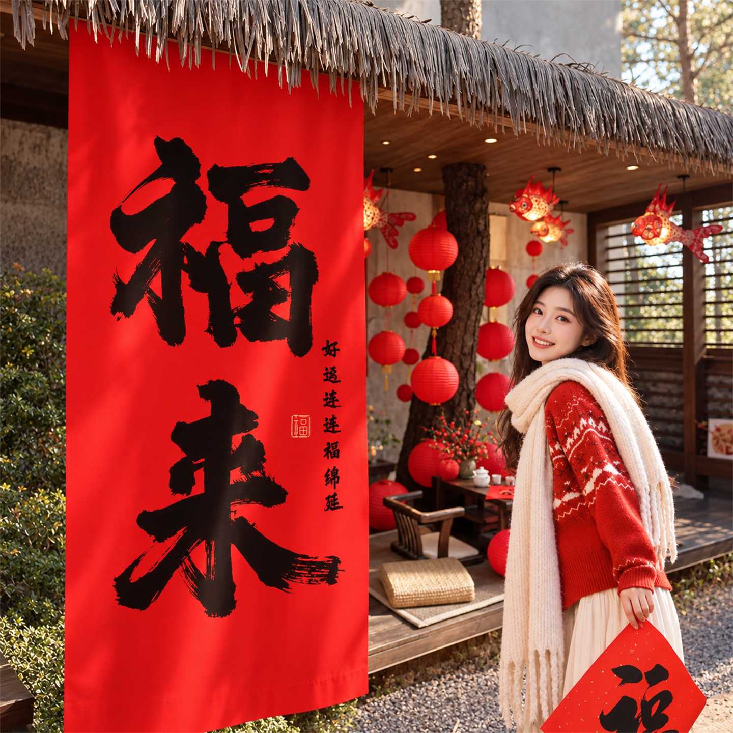 2027羊年春节小院装饰挂布