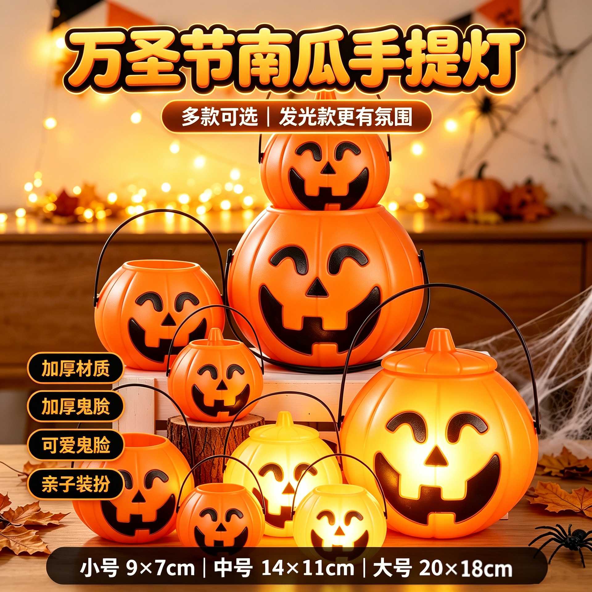 复古鬼脸发光南瓜提篮