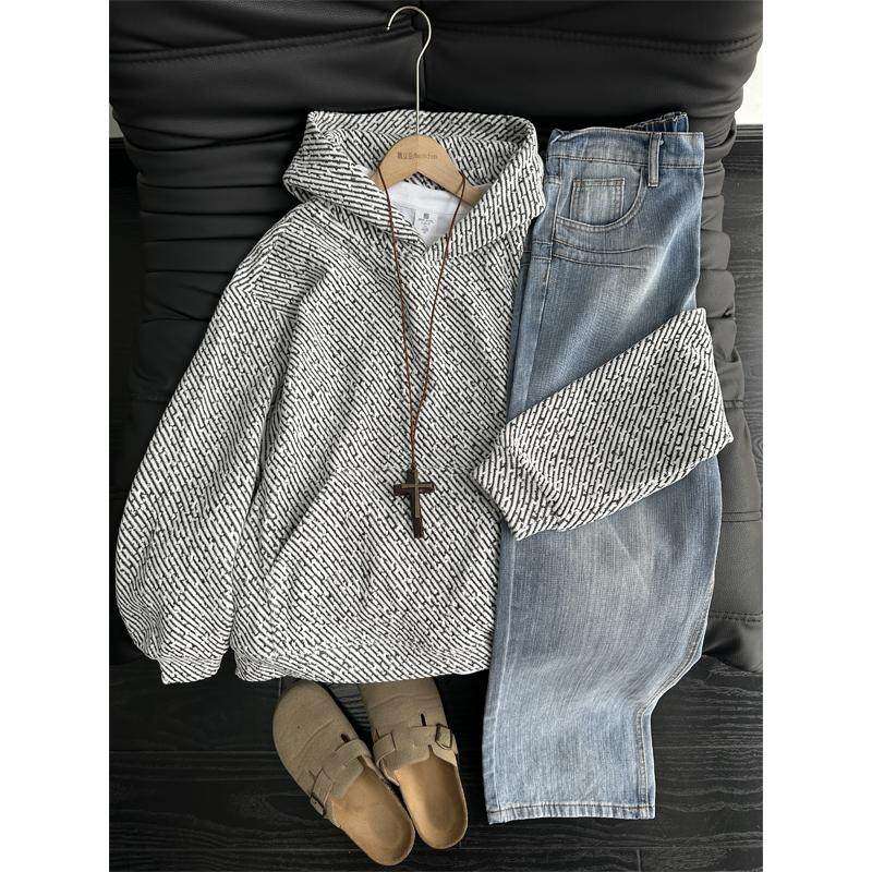斑马纹美式连帽卫衣男款秋冬季小香风重磅帽衫潮牌高级感套头外套,男装,卫衣,淘宝优惠券,粉丝福利购,淘宝优惠卷