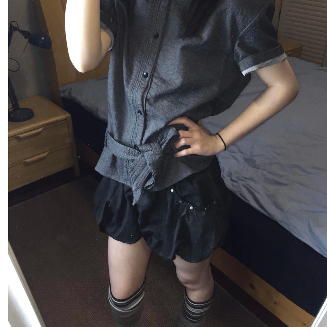 巨好看飘带短袖衬衫男女夏季新款设计感小众款慵懒风收腰衬衣上衣