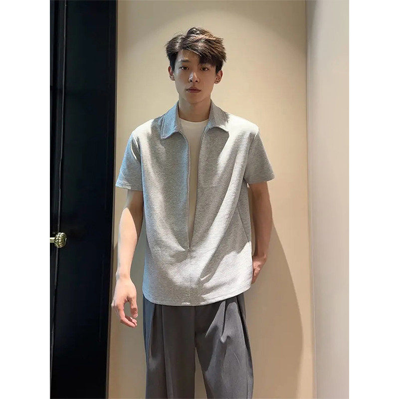 美式复古假两件拉链男士POLO衫