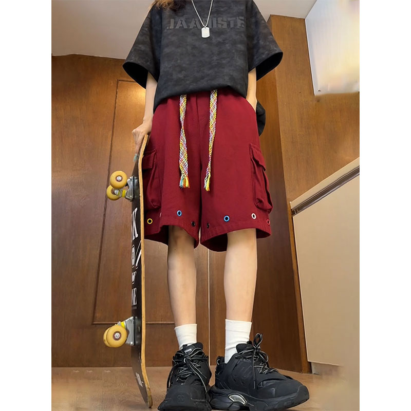 美式潮牌七分短裤男女夏季宽松高街设计感阔腿裤直筒高级感工装裤