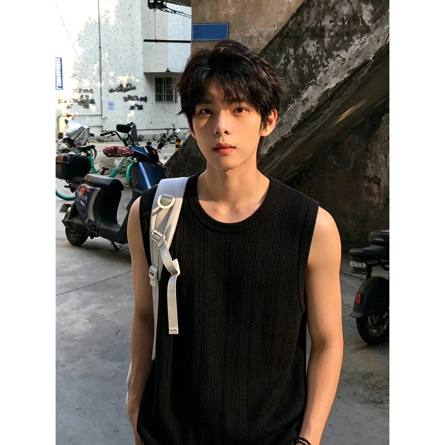 美式麦穗纹黑色无袖背心男夏季薄款凉感透气t恤设计感老钱风坎肩