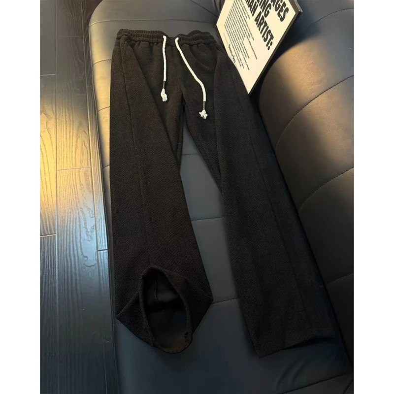 美式解构设计灯芯绒裤子男款冬季加绒加厚直筒卫裤斜切微喇休闲裤