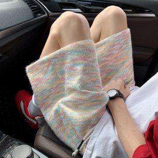 复古扎染针织中裤 糯米毛彩虹短裤 美式 多巴胺穿搭休闲五分裤 男夏季