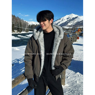 极地狼王座山雕棉服男款加厚美式毛领棉衣痞帅高级感连帽防寒棉袄