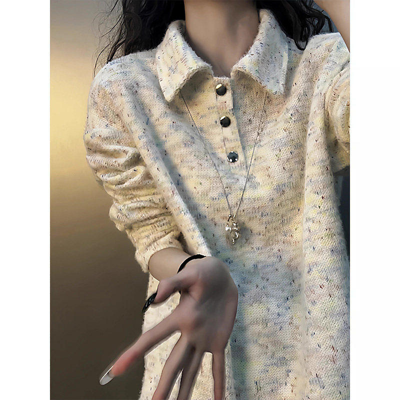 美式重磅彩点polo领卫衣男女春秋季加绒加厚针织衫情侣高级感外套