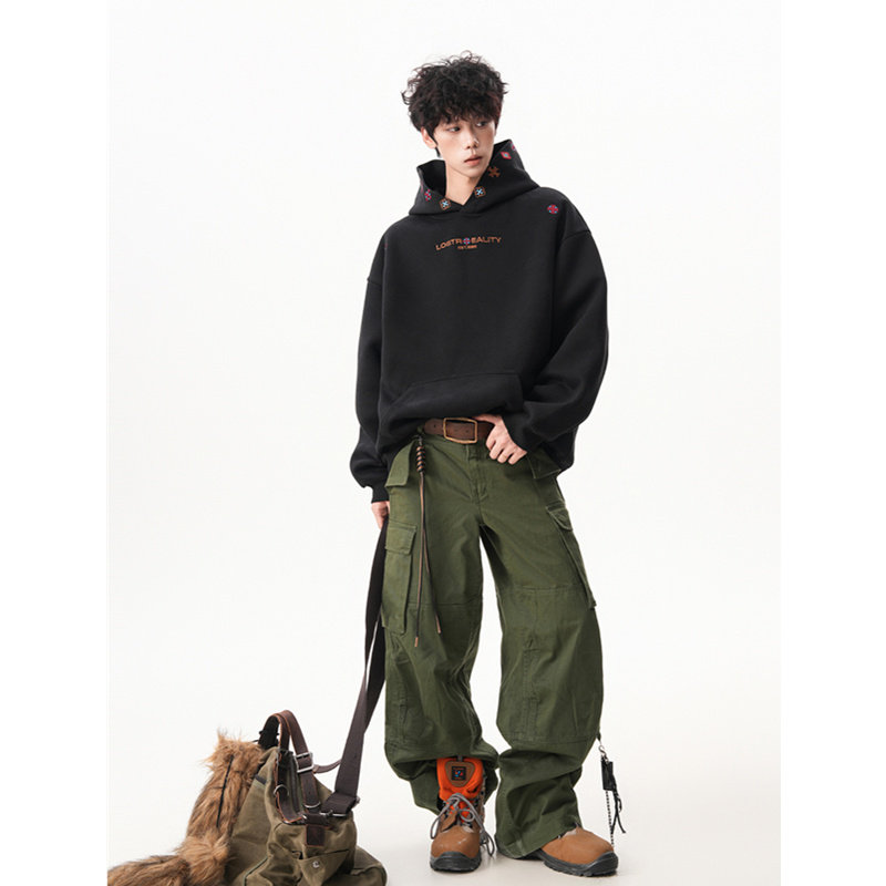 480g重磅民族风刺绣连帽卫衣男女秋季加绒加厚长袖in痞帅宽松帽衫