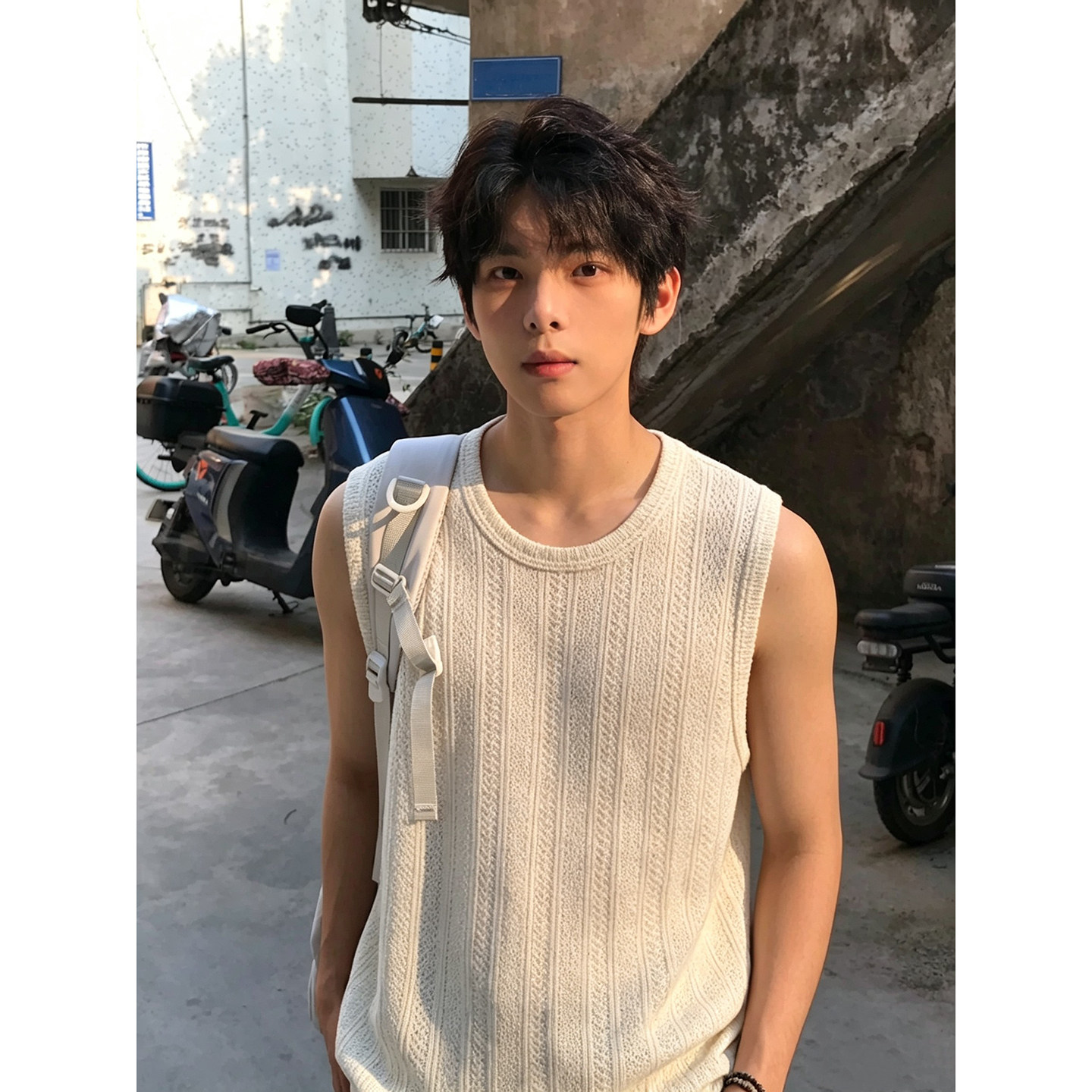 麦穗纹肌理感坎肩背心男款潮流痞帅无袖t恤cleanfit外穿运动汗衫