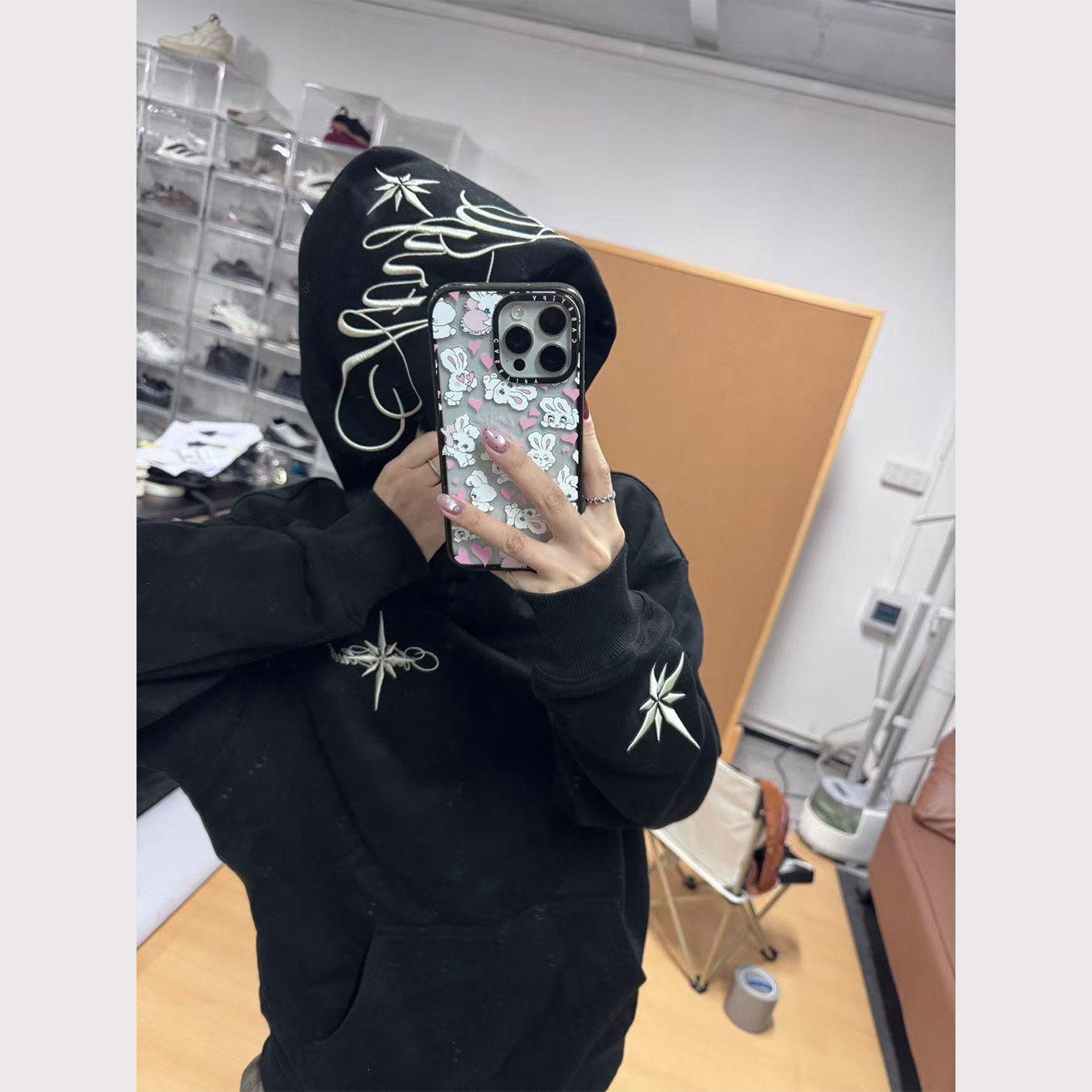 美式复古北极星刺绣连帽加厚卫衣男款2025新款设计感情侣加绒帽衫