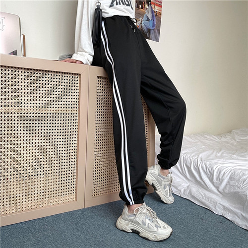 Legged casual sports pants straight 2021 new Korean striped casual pants