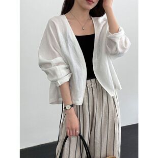开衫 上衣透气苎麻春季 高级感新款 简约外套舒适无扣鹿西263881女
