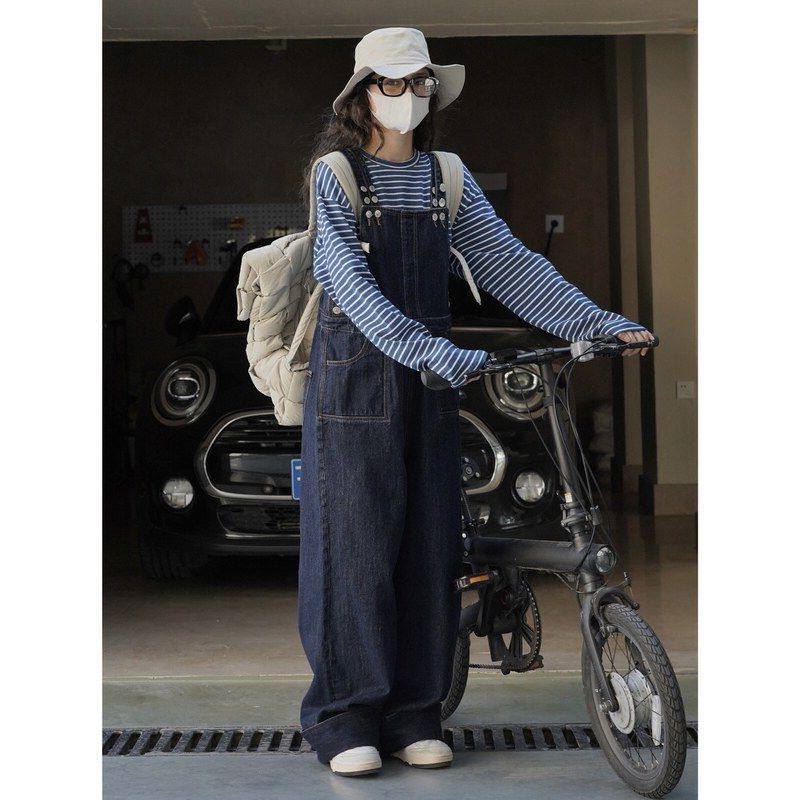 牛仔背带裤阔腿女新款显瘦可调节工装春季复古宽松休闲裤日系卢浮