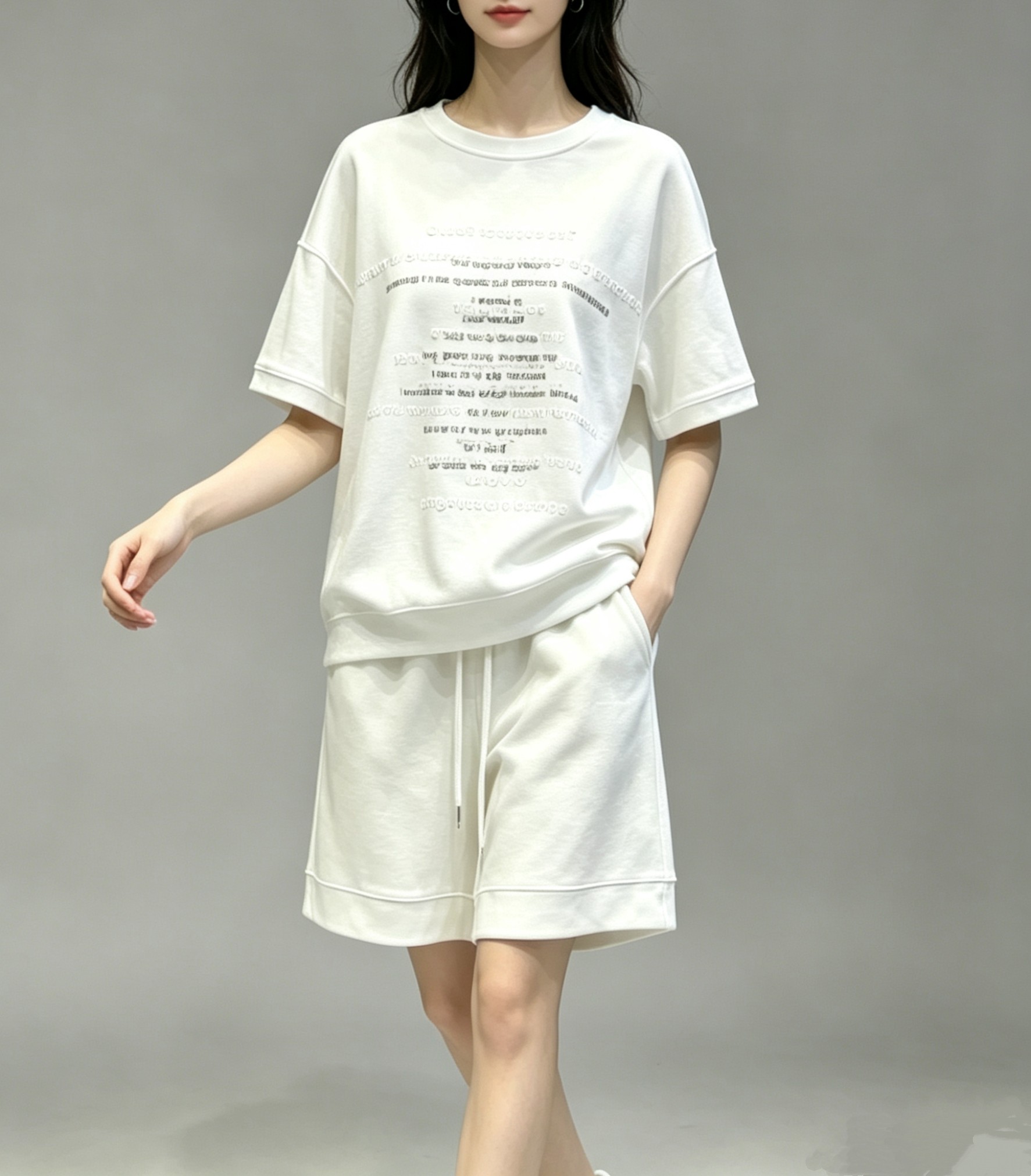 2026夏季新款韩版宽松休闲运动套装 女短袖卫衣+阔腿短裤两件套潮