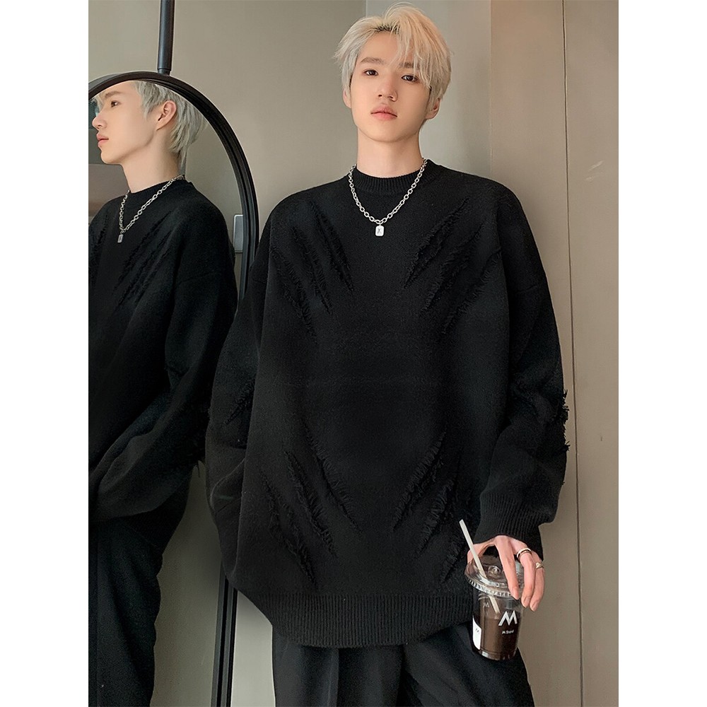 美式复古痞帅针织毛衣男款秋冬款潮牌宽松重磅慵懒毛线衣休闲上衣