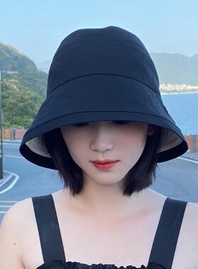 显脸小~日本渔夫帽男士夏季防晒帽遮脸遮阳棉麻水桶帽子休闲速干
