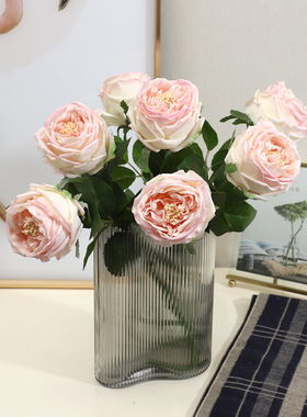 高级感逼真手感保湿奥斯汀香槟玫瑰花仿真花装饰客厅高档假花摆设