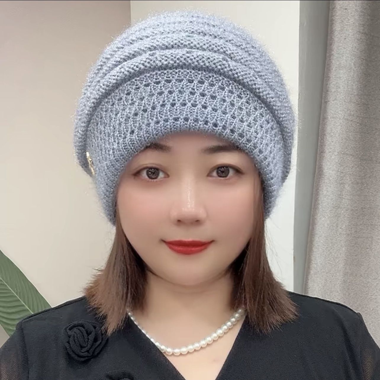 新款时尚堆堆帽百搭纯色女帽双层加厚保暖毛线帽弹力冷帽针织帽子