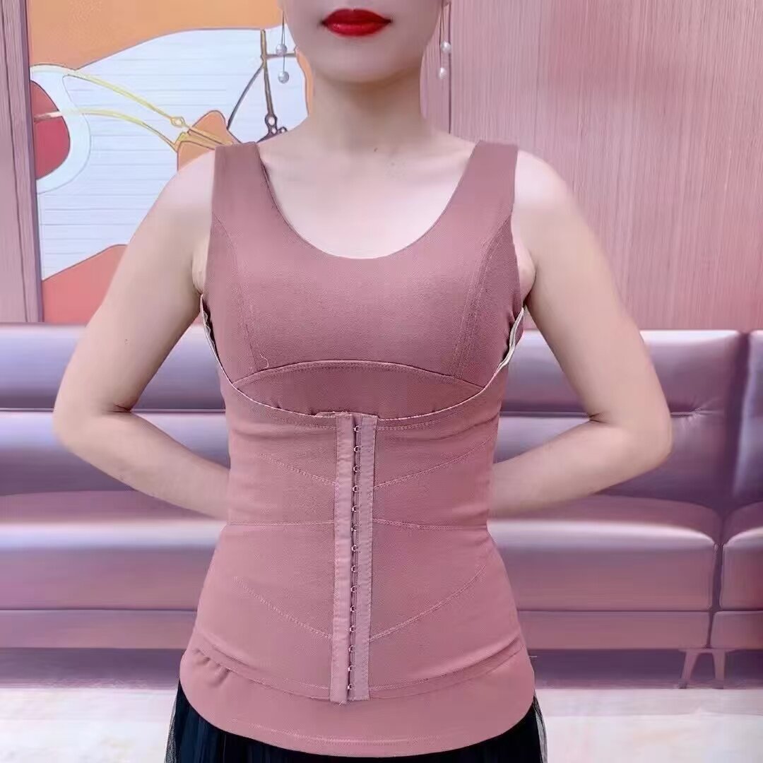 德绒保暖内衣女双面磨绒加厚保暖背心搭钩扣收腹美体自带乳胶杯垫