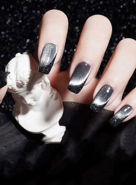 黑色晶石猫眼穿戴甲贴FakeNails