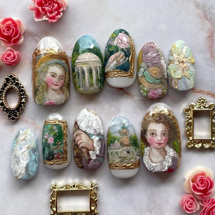 伊甸天使庄园穿戴甲欧美风古典童话复古油画美甲贴艺术感假指甲片