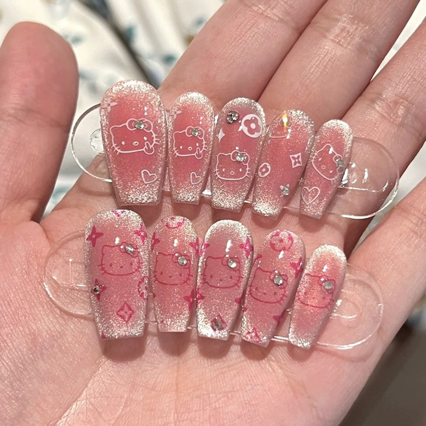 粉色腮红凯蒂猫猫手工穿戴甲