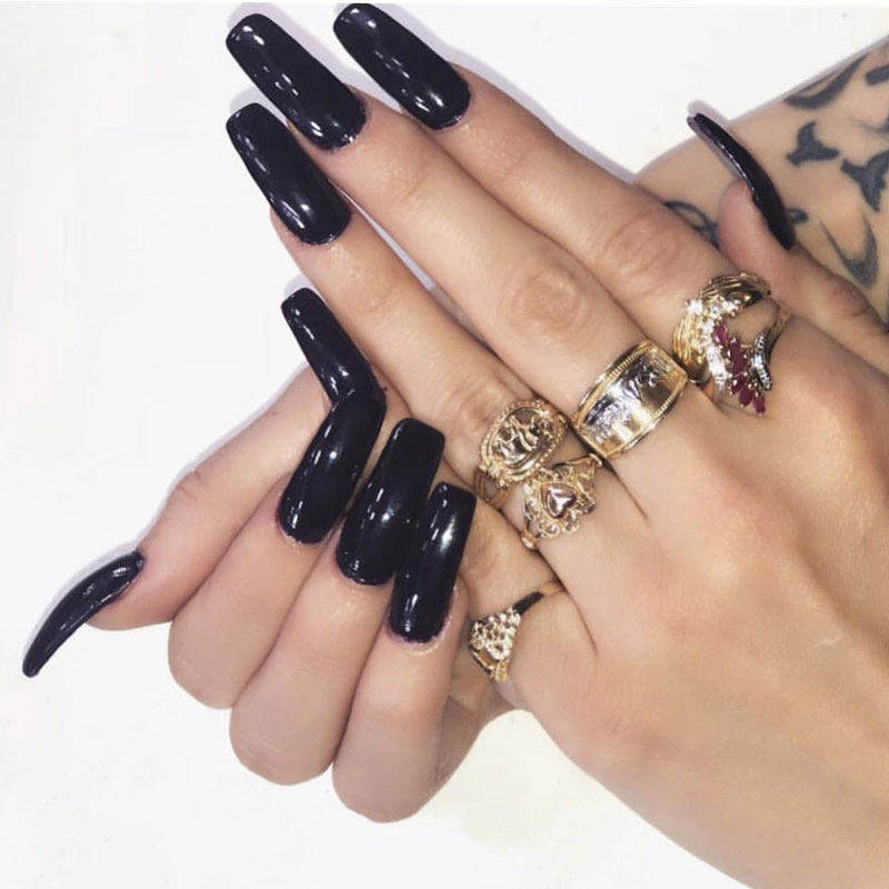 纯黑色长方形nail穿戴美甲贴成品