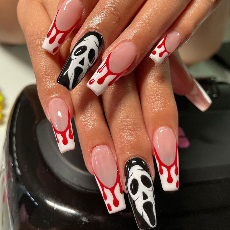 暗黑搞怪骷髅鬼脸血滴假指甲片fakenail成品万圣节欧美穿戴美甲贴