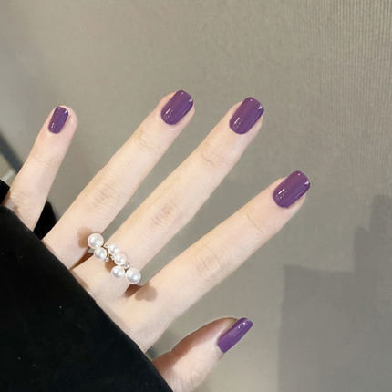 葡萄紫色mini短款方圆穿戴美甲贴nail纯色成品光面可拆卸假指甲片