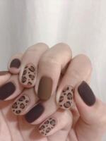 Coffee-colored frosted leopard print nail clips (nail), short and small whitening daily style, popular finished wearable nail stickers thumbnail 5
