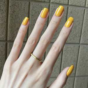 元气鹅黄色MINI短款方圆穿戴美甲贴nail单色成品简约可卸假指甲片