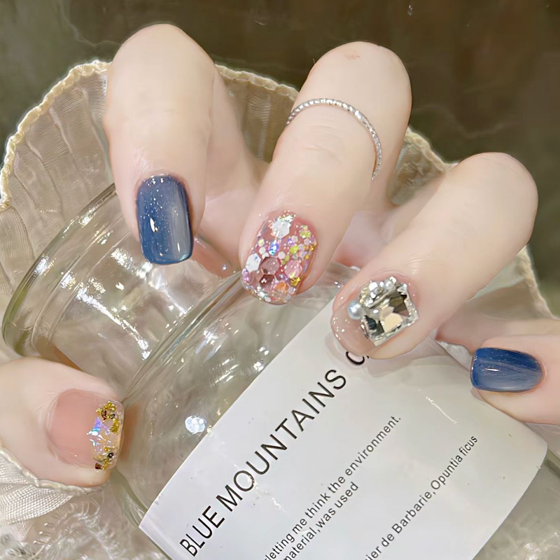 春日蓝色晶石猫眼手工穿戴甲