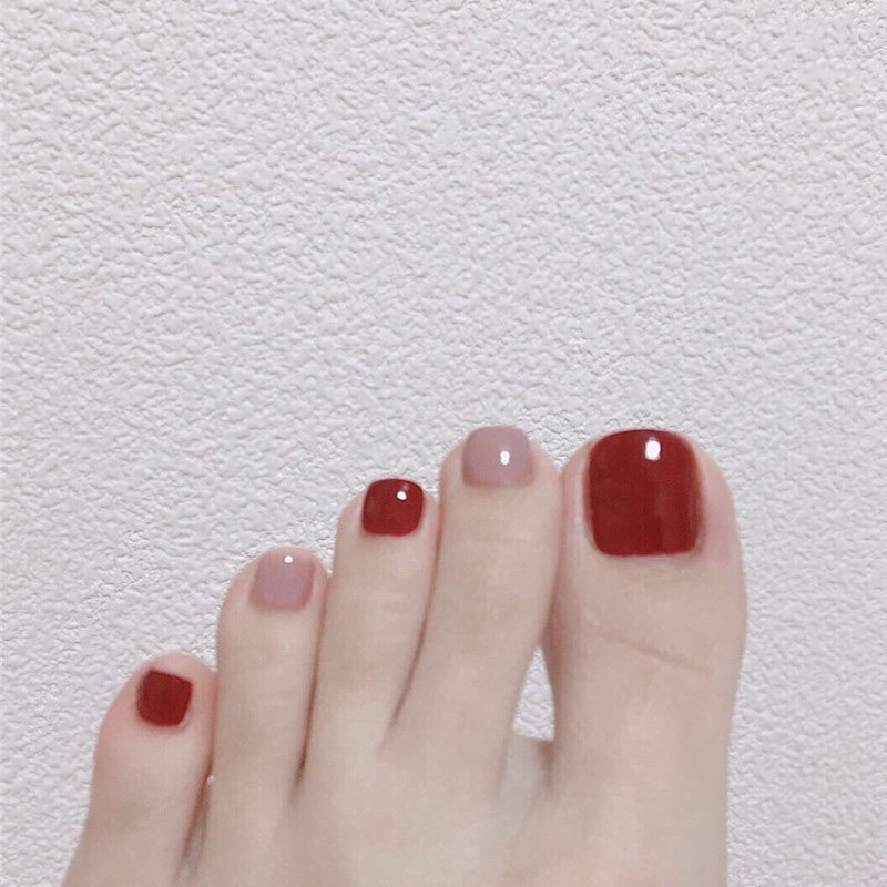 红粉跳色脚趾假指甲片穿戴甲温柔风甜美女生显白成品简约脚美甲贴