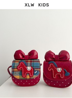 2026新款女童可爱斜挎包卡通蝴蝶结小马新年红包女孩单肩包零钱包